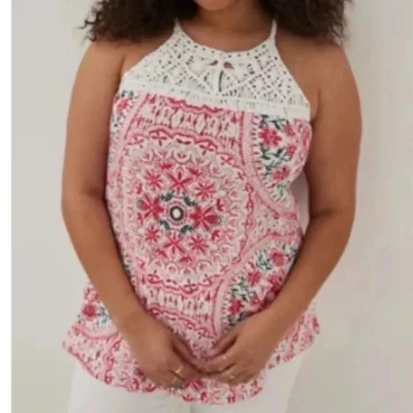 Torrid Crochet Tank top NWT pink & green plus size2X pit-pit 22” shoulder-hem31” - Picture 1 of 6